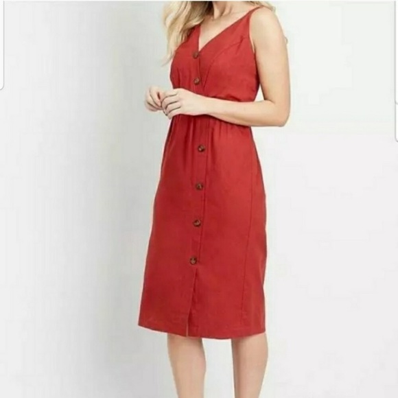Maurices Dresses & Skirts - NWT Linen burnt red button down midi dress